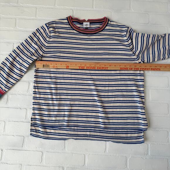 CAbi Women's Blue and Cream MultiColored Hem Striped 3/4 Sleeve Sweater sz M - Picture 6 of 7
